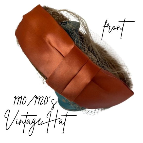 Authentic Vintage Netting Veil and Fur Hat, Brown, with Copper Brown bow - Picture 1 of 5